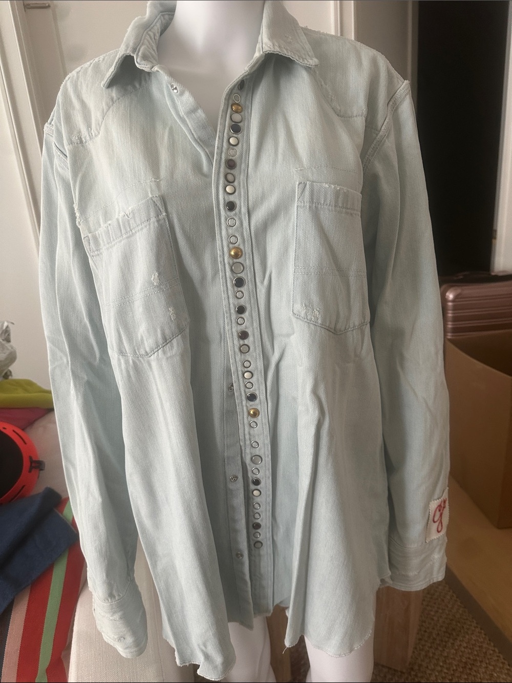 Golden Goose Light Blue Stud-Trim Casual Button-Down Shirt